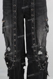 Black damaged cargo zipper patchwork jeans