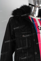 Black waxed faux fur embroidered jacket