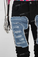 Black patchwork damaged stack jeans