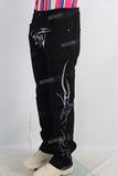 Black screen print slim fit jeans