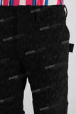 Black embroidered patchwork slim fit jeans