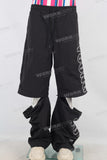 Black embroidered patchwork straight pants