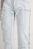 Blue straight patchwork boot cut jeans