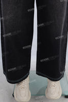 Black straight cargo digital print jeans