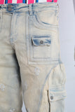 Patchwork cargo embroidered jeans