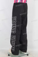 Black embroidered patchwork straight pants