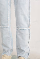 Blue straight patchwork boot cut jeans