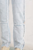 Blue straight patchwork boot cut jeans