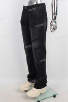 Black patchwork straight jeans men