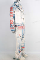 Digital print denim jacket and jeans set