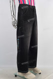 Black straight cargo digital print jeans