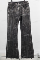 Black acid washed raw hem bell bottom jeans