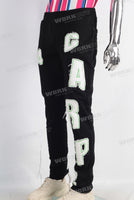 Black patchwork slim fit pants