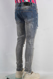 Acid washed damaged laser skinny jeans