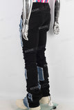 Black patchwork damaged stack jeans