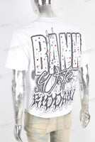 White digital print rhinestone patchwork t shirt