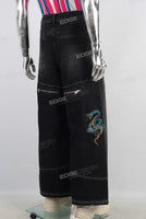 Black straight cargo digital print jeans