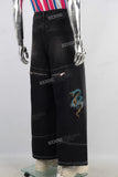 Black straight cargo digital print jeans