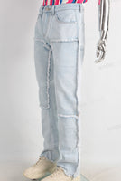 Blue straight patchwork boot cut jeans