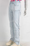 Blue straight patchwork boot cut jeans