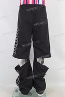 Black embroidered patchwork straight pants