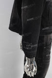 Black damaged hooded jacket and straight jeans set