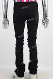 Black patchwork damaged stack jeans