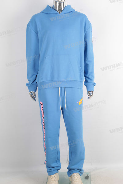 Blue digital print hoodie and pants set
