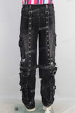 Black damaged cargo zipper patchwork jeans