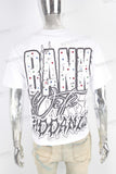 White digital print rhinestone patchwork t shirt