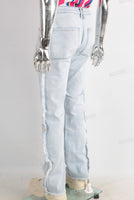 Blue straight patchwork boot cut jeans