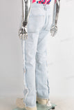 Blue straight patchwork boot cut jeans