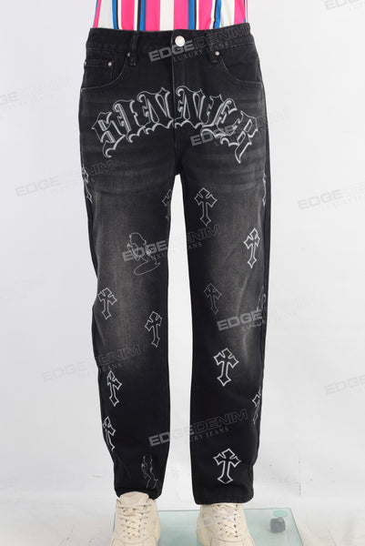 Black acid washed laser jeans