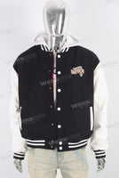 Black embroidered knitting hooded jacket