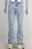 Blue embroidered rhinestones jeans