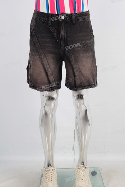 Acid washed patchwork short