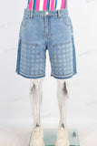 Blue rhinestone patchwork laser short