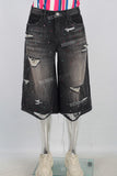 Acid washed damaged rhinestone patchwork shorts