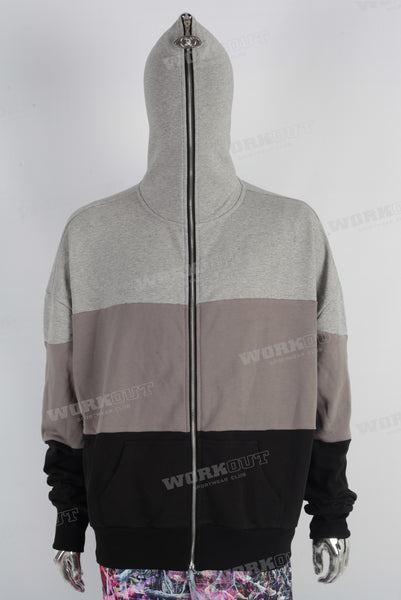 Grey patchwork zip up hooded jacket