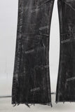 Black acid washed raw hem bell bottom jeans