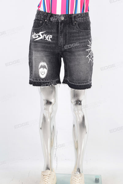 Black digital print boot cut short