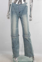 Blue straight patchwork jeans