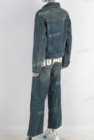 Women blue acid washed jacket and straight jeans set