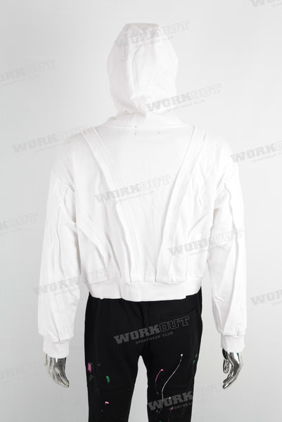 White loose cut and sewn zip up hoodie