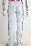 Blue straight patchwork boot cut jeans