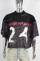 Mesh mock neck velvet boxy oversize t shirt men