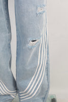 Blue patchwork damaged baggy jeans
