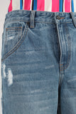 Blue damaged straight jeans