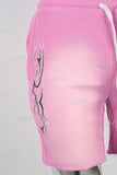 Pink digital print boot cut knitting shorts