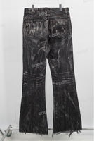 Black acid washed raw hem bell bottom jeans